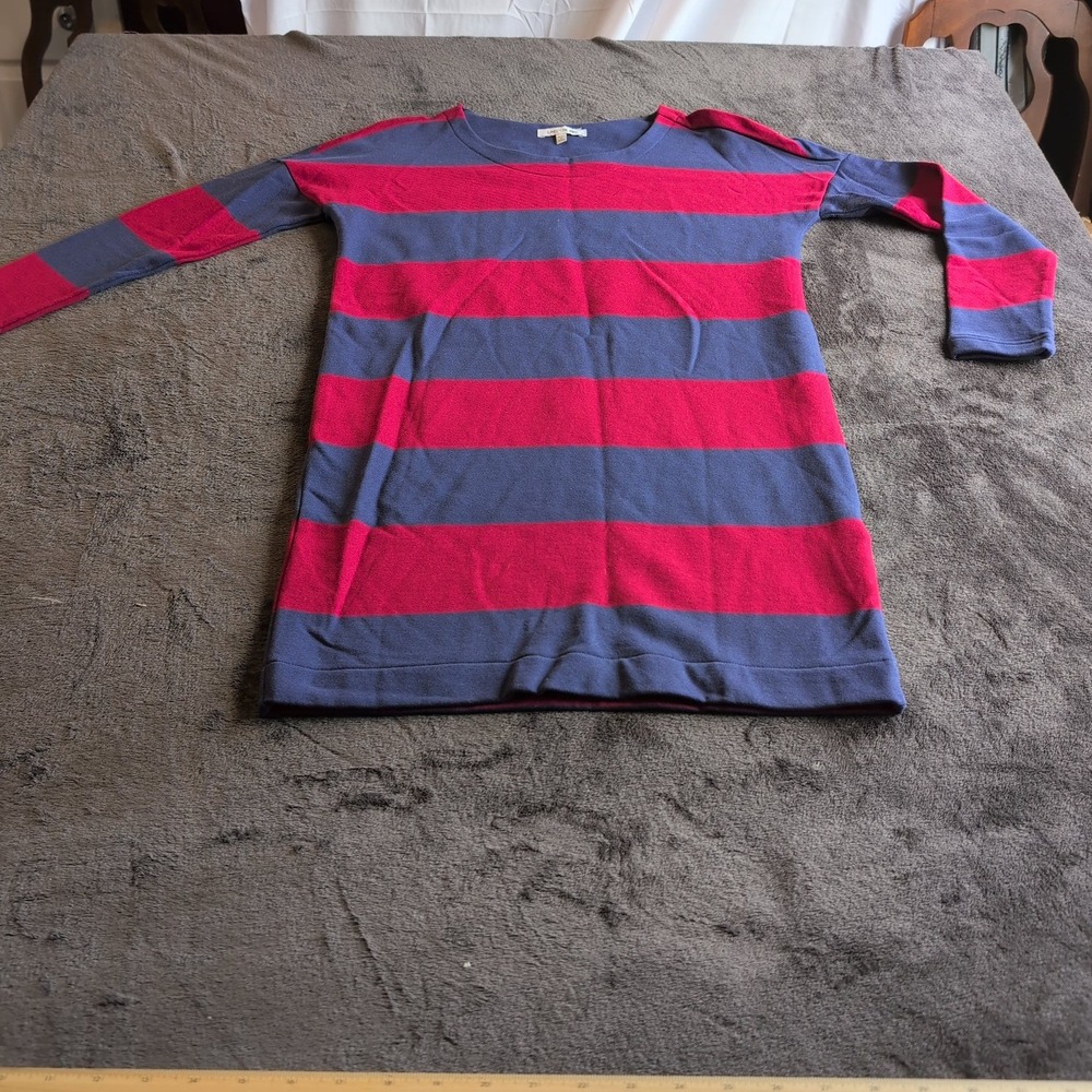 Lacoste Red Blue Striped Long Sleeve T-Shirt Dress Anchor Logo Size 36